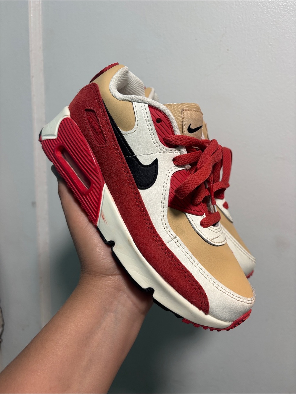 Nike Kids Red, Tan & White Low-Top Sneakers with Black Swoosh